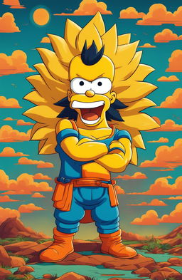 A portrait of Goku reimagined as a Simpsons character in a retro 90s cartoon style.