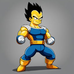 Simpsons-style portrait of Vegeta from Dragon Ball Z with black spiky hair, round eyes, simplified physique, and classic Saiyan armor