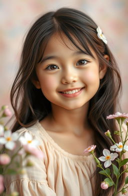 A portrait of a girl embodying sweetness and charm, showcasing her soft and lovable personality with a warm tone