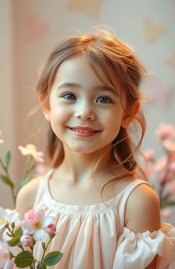 A portrait of a girl embodying sweetness and charm, showcasing her soft and lovable personality with a warm tone