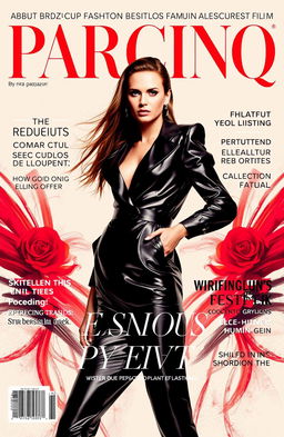 A stylish and sophisticated editorial spread for a modern upscale fashion magazine titled 'Parcinq', showcasing the latest trends in high fashion
