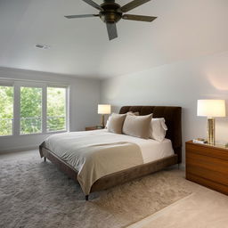 A luxurious and spacious master bedroom with a king-sized bed, plush furnishings, ample closet space, and modern decor.