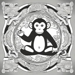 Create a detailed mandala with a monkey theme, suitable for being a coloring page