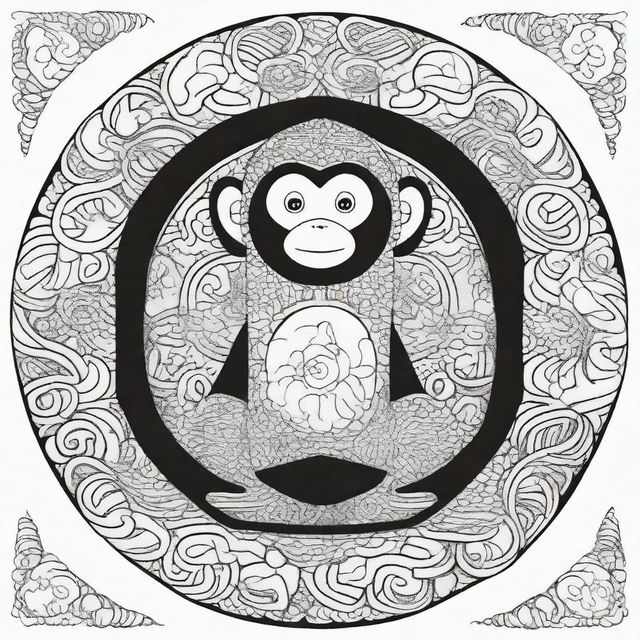 Create a detailed mandala with a monkey theme, suitable for being a coloring page