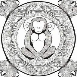 Create a detailed mandala with a monkey theme, suitable for being a coloring page