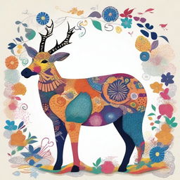 Generate an image of various animals, each adorned with intricately unique and colorful patterns