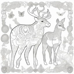 Create an entertaining coloring page featuring a selection of animals each highlighted with intricate, blank patterns awaiting color