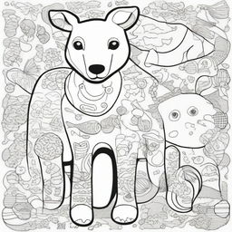 Create an entertaining coloring page featuring a selection of animals each highlighted with intricate, blank patterns awaiting color