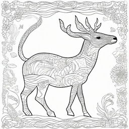 Create an entertaining coloring page featuring a selection of animals each highlighted with intricate, blank patterns awaiting color