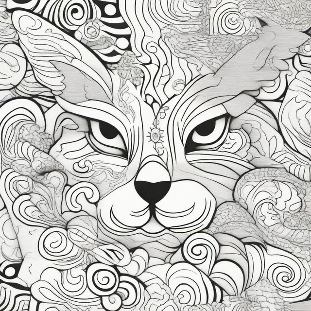 Craft a monochrome coloring page featuring a variety of animals designed with appealing patterns