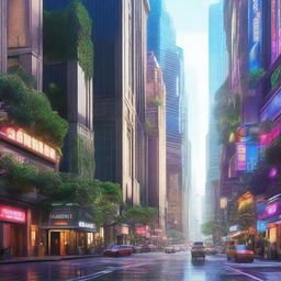 Create a scene depicting an epic, beautiful streetscape from a science fiction movie masterpiece