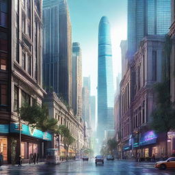 Create a scene depicting an epic, beautiful streetscape from a science fiction movie masterpiece