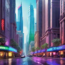 Create a scene depicting an epic, beautiful streetscape from a science fiction movie masterpiece