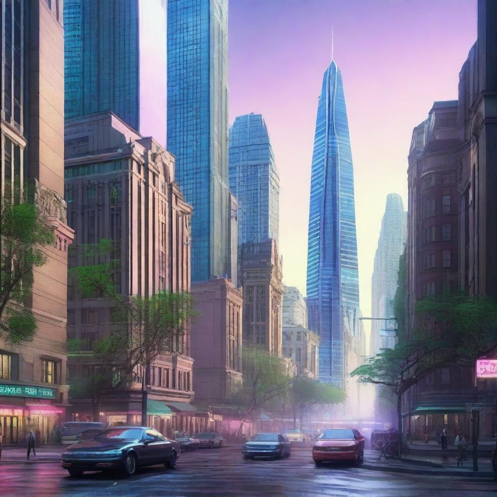 Create a scene depicting an epic, beautiful streetscape from a science fiction movie masterpiece