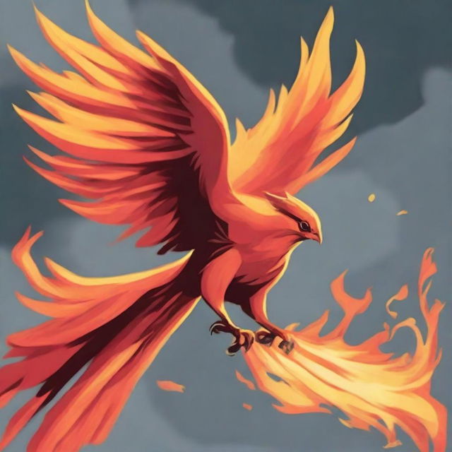 Generate a comics-styled illustration of a tiny, fiery phoenix.