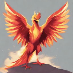 Generate a comics-styled illustration of a tiny, fiery phoenix.