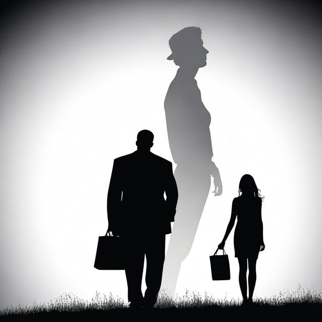 Generate an image of the silhouettes of a tall man and a woman standing side by side, backlit to create a dramatic contrast.