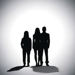 Revise the previous image to incorporate the silhouette of the man with long hair, still standing next to the woman.