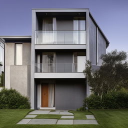 An elegant house painted in a sleek, modern shade of grey.