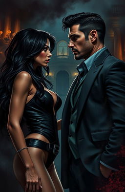 A passionate dark romance scene depicting a couple caught in a whirlwind of misunderstandings and revenge in a mafia setting