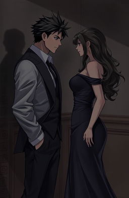 A mature aesthetic scene depicting a tense moment between two figures in a mafia setting, with an emphasis on misunderstanding and revenge