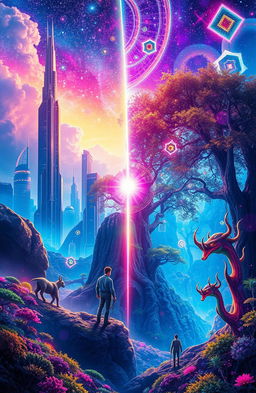 A mesmerizing portrayal of parallel worlds, featuring vibrant landscapes that blend elements of both science fiction and fantasy
