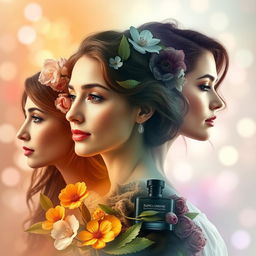 A captivating portrayal of the evolution of a woman's scent throughout her life, symbolizing the shifts in fragrance that occur with age, experiences, and emotions