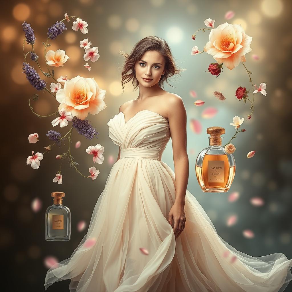 An evocative portrayal of the essence and fragrance a woman exudes, capturing the magical interplay between her personality and the scents she naturally emits