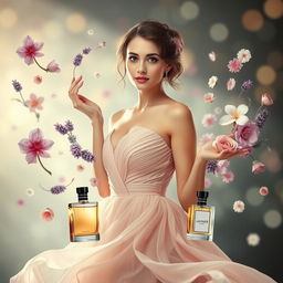 An evocative portrayal of the essence and fragrance a woman exudes, capturing the magical interplay between her personality and the scents she naturally emits