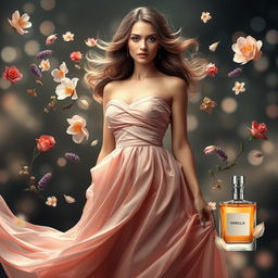 An evocative portrayal of the essence and fragrance a woman exudes, capturing the magical interplay between her personality and the scents she naturally emits