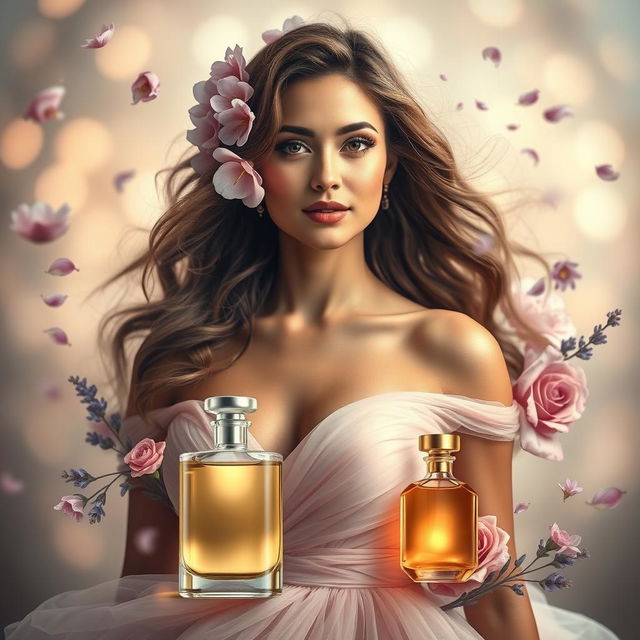 An evocative portrayal of the essence and fragrance a woman exudes, capturing the magical interplay between her personality and the scents she naturally emits