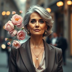 A sophisticated depiction of a 40-year-old elegant woman exuding a captivating and refined scent