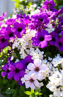 A beautiful arrangement of vibrant purple flowers interspersed with delicate white flowers, creating a stunning contrast