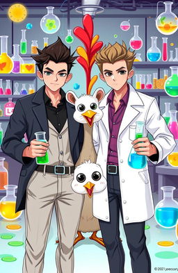 Two twin brothers with striking features, sharing a deep bond, standing confidently side by side