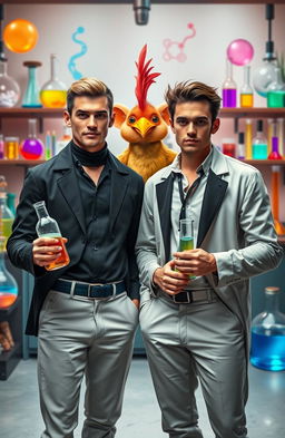 Two twin brothers with striking features, sharing a deep bond, standing confidently side by side