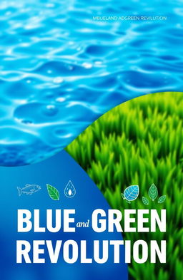 A cover page design representing the Blue and Green Revolution, featuring vibrant shades of blue and green