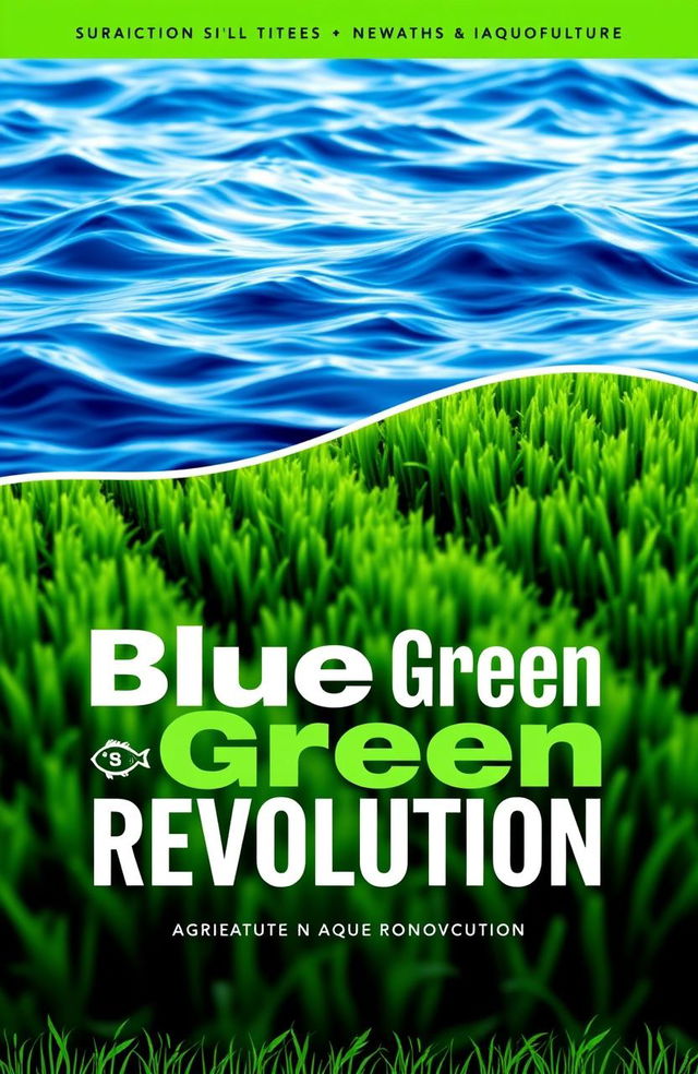 A cover page design representing the Blue and Green Revolution, featuring vibrant shades of blue and green