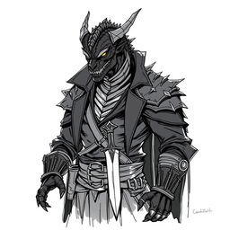 A sketch illustration of Vrax, the Regional leader of the Flaming Knives, a fearsome criminal organization in the Dungeons & Dragons universe