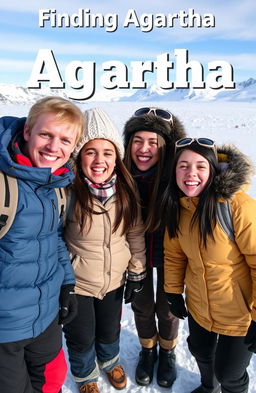 Four teenage best friends exploring Antarctica, with snowy landscapes and icy mountains in the background