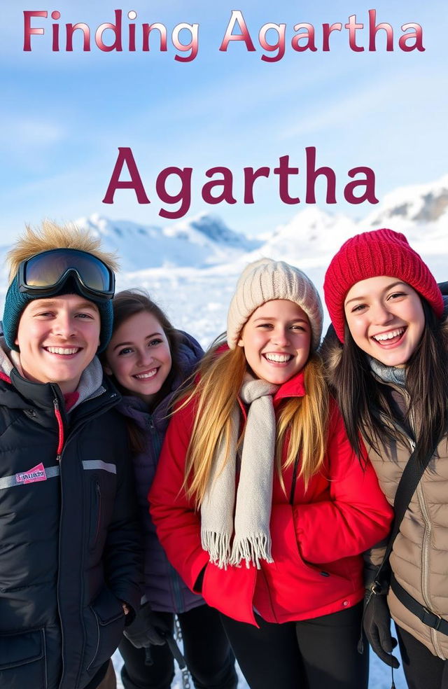 Four teenage best friends exploring Antarctica, with snowy landscapes and icy mountains in the background