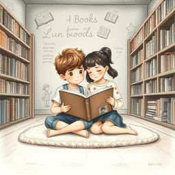 A charming and nostalgic scene set in a cozy bookstore illustrated in a chalk pastel style