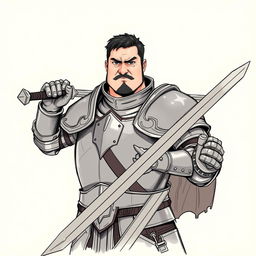 A sketch illustration of Aric Fortenoire, a portly human knight with short black hair and gray eyes that reflect his wisdom