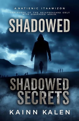 A captivating book cover for a novel titled "Shadowed Secrets" that represents the mysterious story of a person who vanished for a decade and then reappeared only to disappear again under enigmatic circumstances