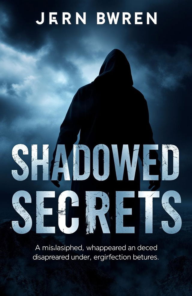 A captivating book cover for a novel titled "Shadowed Secrets" that represents the mysterious story of a person who vanished for a decade and then reappeared only to disappear again under enigmatic circumstances