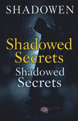 A captivating novel cover for a mystery story titled 'Shadowed Secrets', featuring an enigmatic figure partially shrouded in shadows, suggesting disappearance and intrigue
