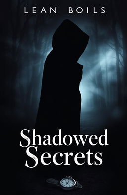 A captivating novel cover for a mystery story titled 'Shadowed Secrets', featuring an enigmatic figure partially shrouded in shadows, suggesting disappearance and intrigue