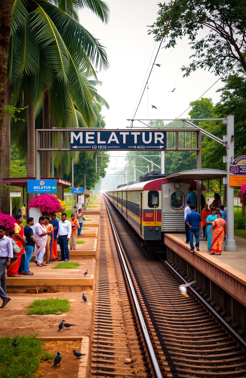 A scenic view of Melattur railway station featuring the name board prominently displayed