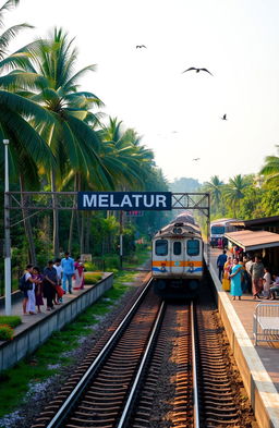A scenic view of Melattur railway station featuring the name board prominently displayed