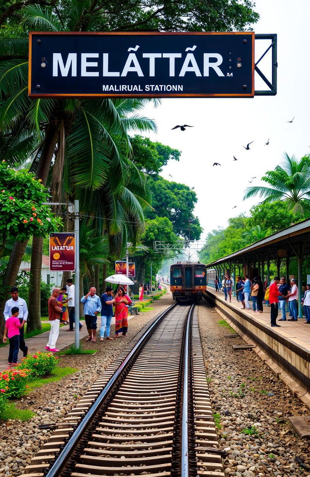 A scenic view of Melattur railway station featuring the name board prominently displayed