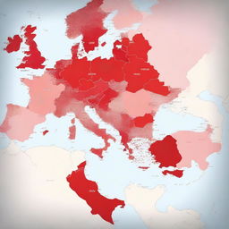 Generate a world map featuring Italy, Sardinia, Southern France, Tunisia, Morocco, and Spain prominently highlighted in red.